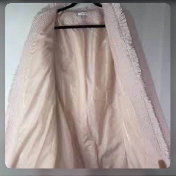 Venus Blush Pink Tweed Bouclé Coat Fringe Trim Long Jacket Size 12 Chic Classic - Picture 3 of 9